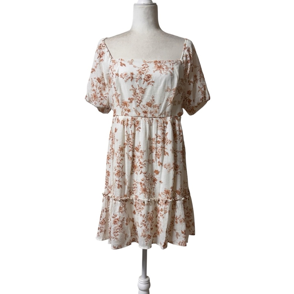 Blu Pepper Toile De Jouy cottagecore, Boho square neck cinched waist Lg dress‎